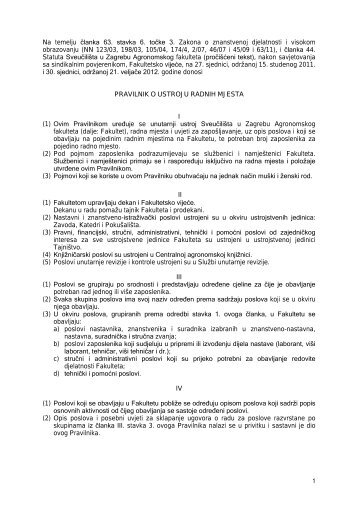 Pravilnik o ustroju radnih mjesta - Agronomski fakultet - Sveučilište u ...