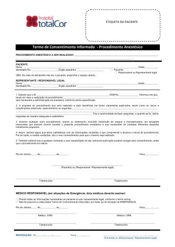 Termo de Consentimento Informado - Procedimento AnestÃ©sico