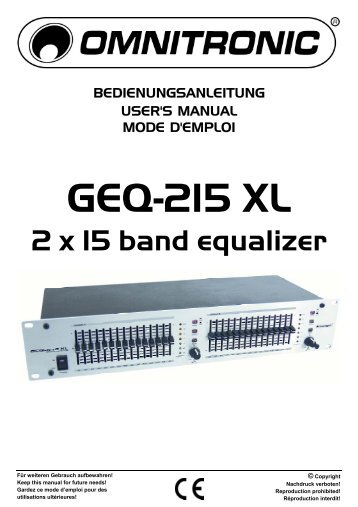 USER MANUAL GEQ-215 XL Equalizer