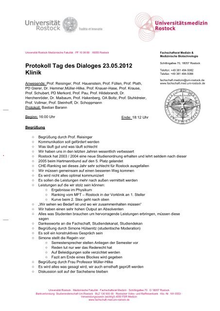 Protokoll Tag des Dialoges 23.05.2012 Klinik - Fachschaftrat ...