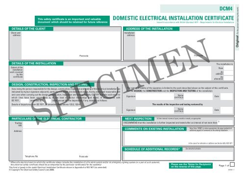 DOMESTIC ELECTRICAL INSTALLATION CERTIFICATE NICEIC DOMESTIC ELECTRICAL INSTALLATION CERTIFICATE NICEIC