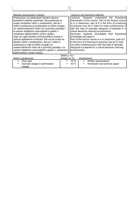 Subject specification - Fakulteta za logistiko - Univerza v Mariboru