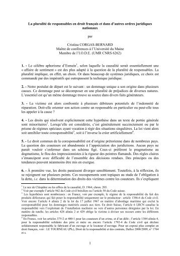1 La pluralitÃ© de responsables en droit franÃ§ais et dans d ... - Grerca