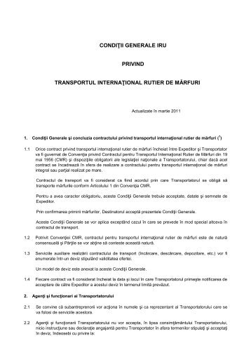 Conditii generale 2011 ale IRU pentru transportul rutier - untrr