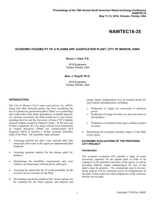 Economic Feasibility of a Plasma ARC Gasification Plant, City of ...