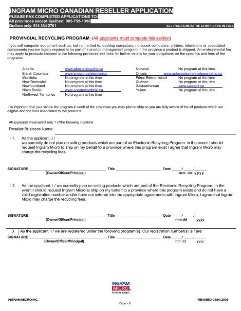 INGRAM MICRO CANADIAN RESELLER APPLICATION CONTRACT