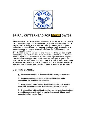 SPIRAL CUTTERHEAD FOR DW735 - Busy Bee Tools