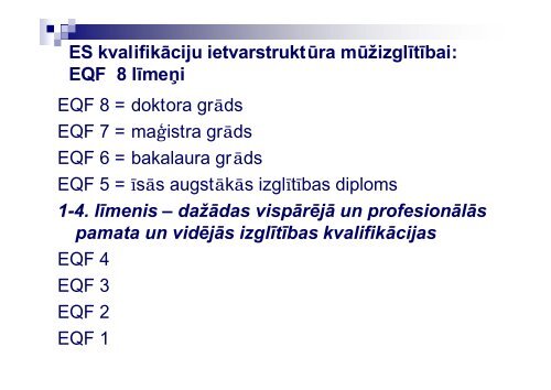 ES kvalifikÄciju ietvarstruktÅ«ra mÅ«Å¾izglÄ«tÄ«bai