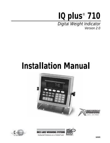 IQ plusÂ® 710 Installation Manual - Rice Lake Weighing Systems