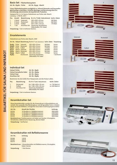 BAUARTIKEL FÜR SAUNA UND INFRAROT