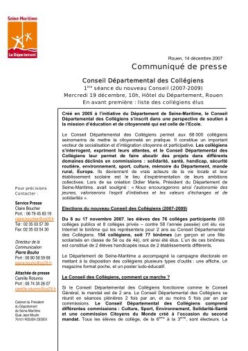 1Ã¨re sÃ©ance du Conseil des collÃ©giens - DÃ©partement de Seine ...