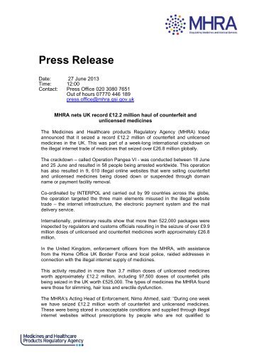 Press Release - Medicines and Healthcare products Regulatory ...