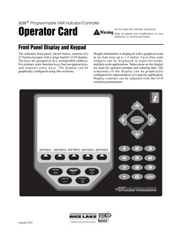 920i Indicator Operator Card - Rice Lake Weighing Systems