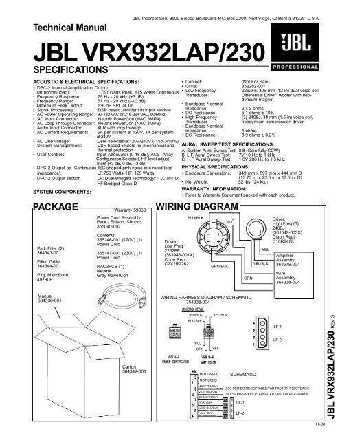 Jbl vrx932lap store specs