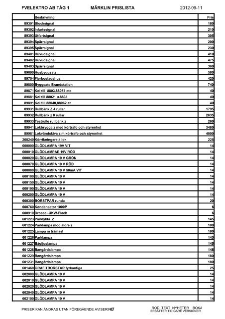 prislista mÃ¤rklin 2012-11-01 - FV Elektro AB