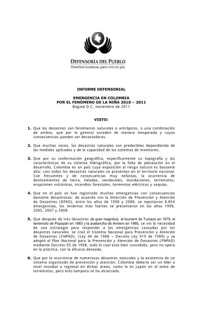 Descargar informe y anexo - DefensorÃ­a del Pueblo