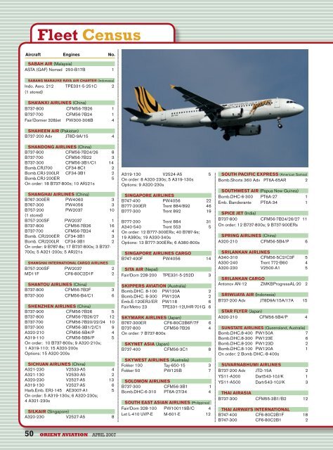Fleet Census - Orient Aviation