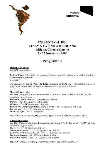 Programma - Festival del Cinema Latino Americano a Trieste
