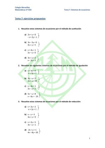 Ejercicios Tema 7. Sistemas de Ecuaciones - Colegio Maravillas