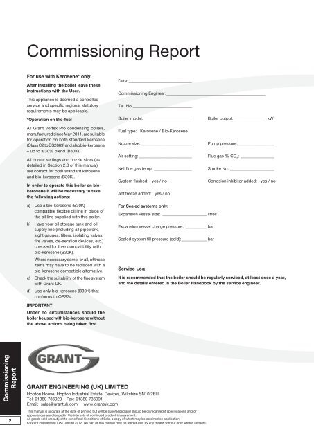 Installation & Servicing Instructions - Grant UK