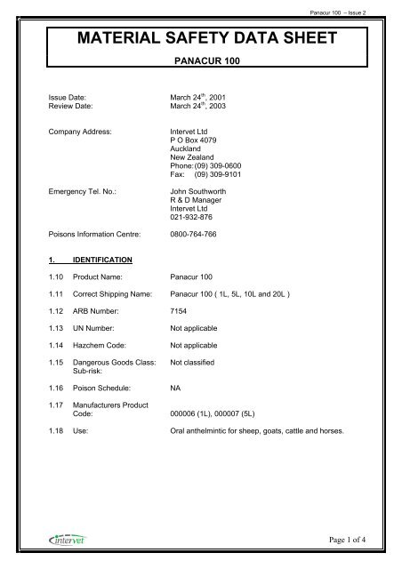 MATERIAL SAFETY DATA SHEET - Myfarmstore.co.nz