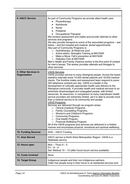 Agency Information Booklet - HomeGround Services