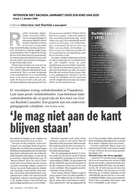 INTERVIEW MET RACHIDA LAMRABET OVER EEN KIND VAN GOD