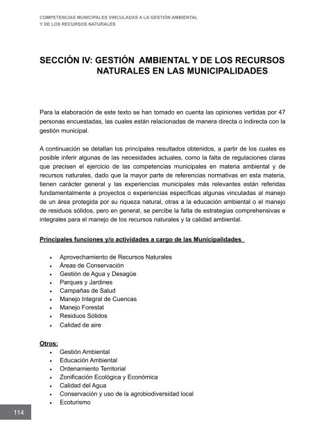 Competencias municipales vinculadas a la gestión ambiental y de ...