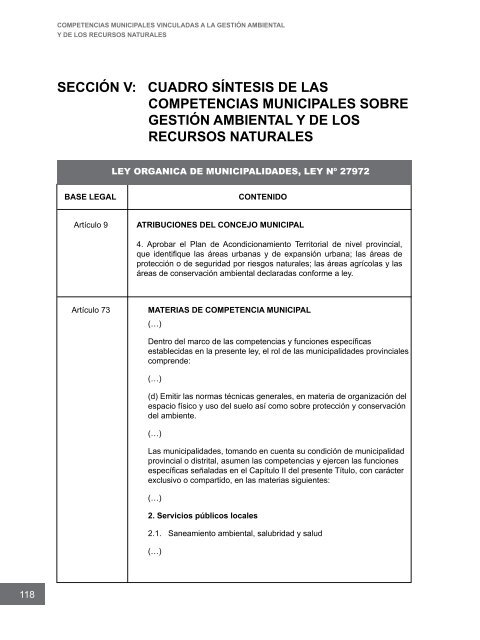 Competencias municipales vinculadas a la gestión ambiental y de ...