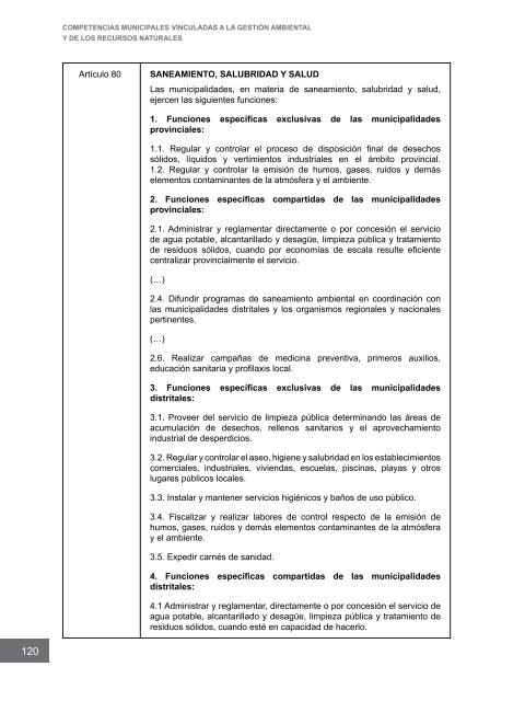 Competencias municipales vinculadas a la gestión ambiental y de ...