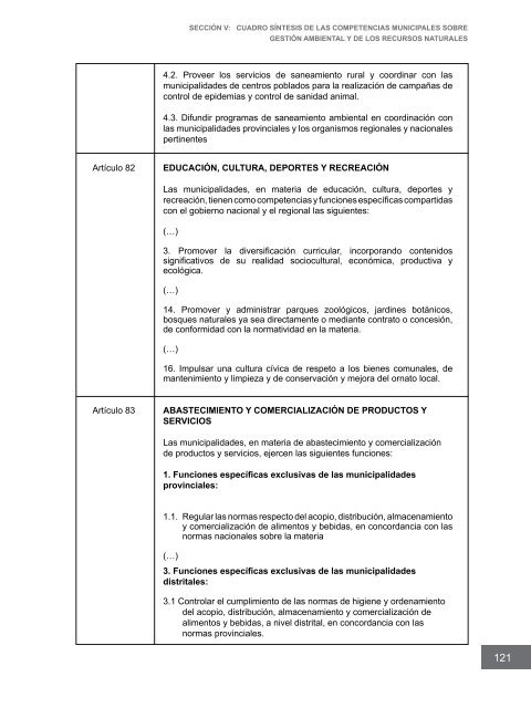 Competencias municipales vinculadas a la gestión ambiental y de ...