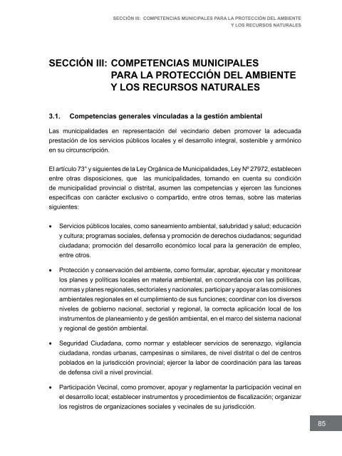 Competencias municipales vinculadas a la gestión ambiental y de ...