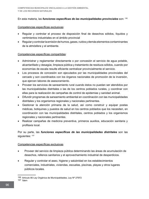 Competencias municipales vinculadas a la gestión ambiental y de ...