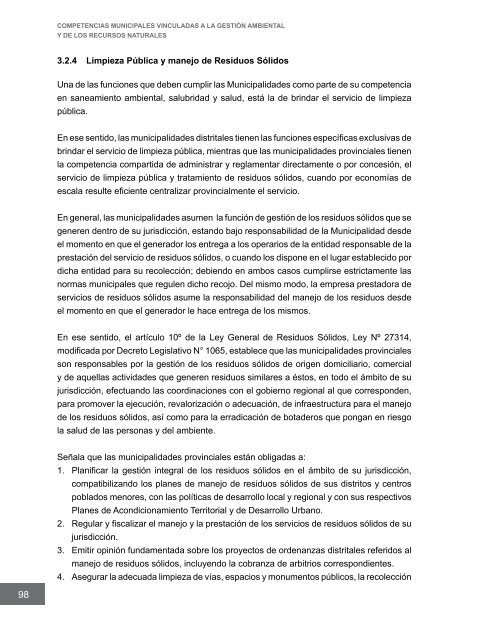 Competencias municipales vinculadas a la gestión ambiental y de ...