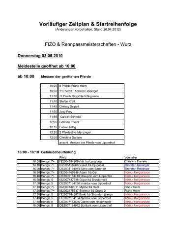 Vorläufiger Zeitplan & Startreihenfolge - Lipperthof