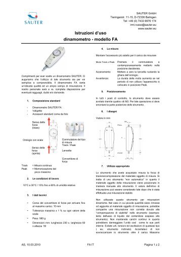 Istruzioni d'uso dinamometro - modello FA - Sicutool