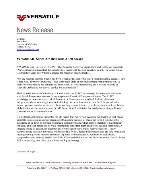 Download News Release (Pdf) - Buhler Industries Inc.