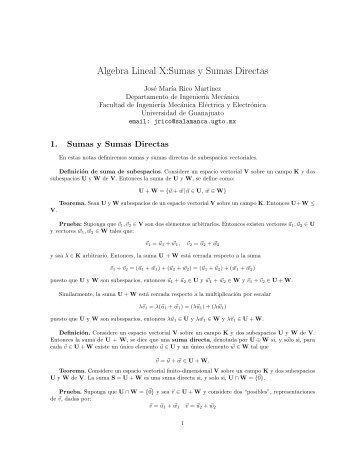 Algebra Lineal X:Sumas y Sumas Directas