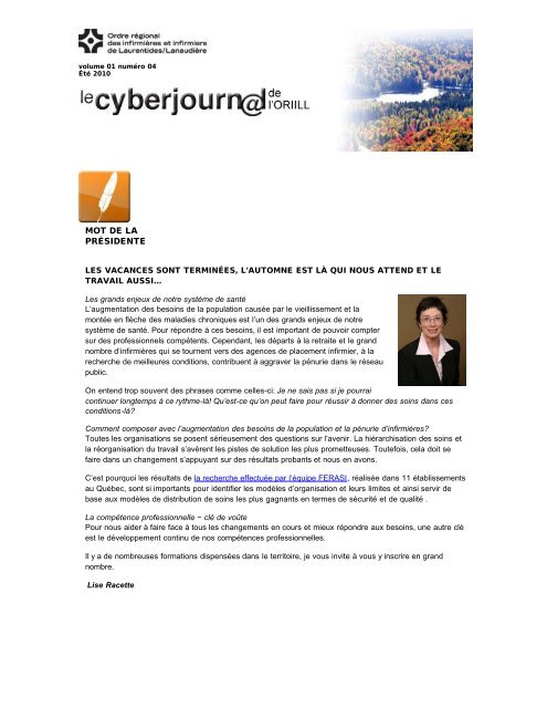 OIIQ - Le Cyberjournal de l'ORIILL - Accueil - Ordre des infirmiÃ¨res ...