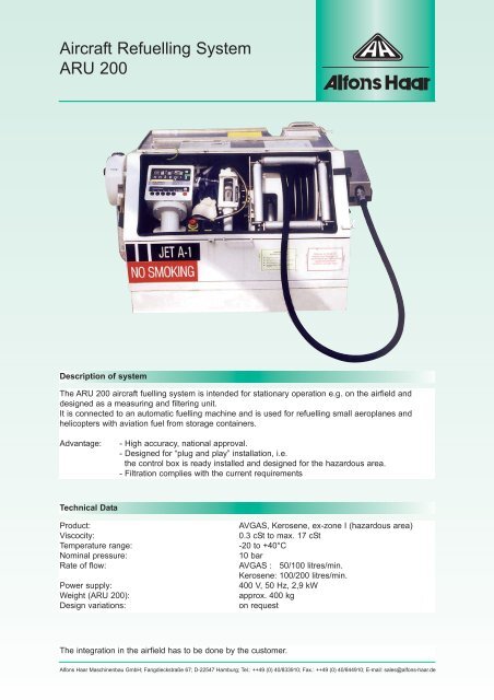 aircraft refuelling system aru 200
