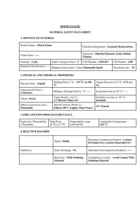 msds for mixed xylene - Mangalore Refinery and Petrochemicals ...