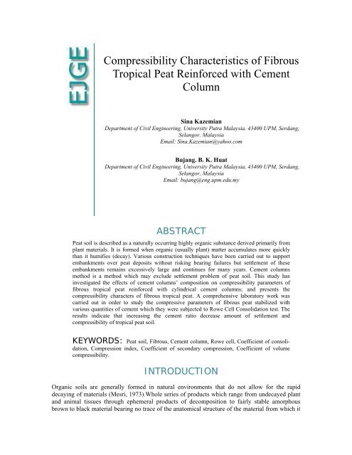 Compressibility Characteristics of Fibrous Tropical Peat ... - Ejge.com