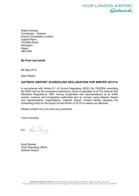 Gatwick Winter 2013 Capacity Declaration Letter - ACL