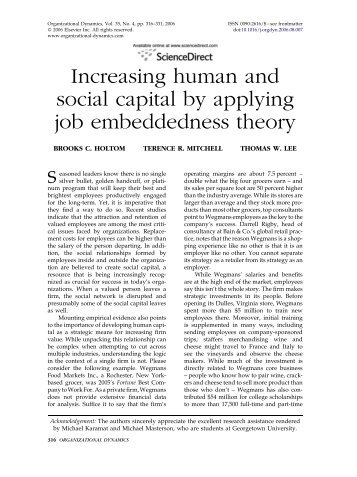 Increasing human and social capital by applying job embeddedness ...