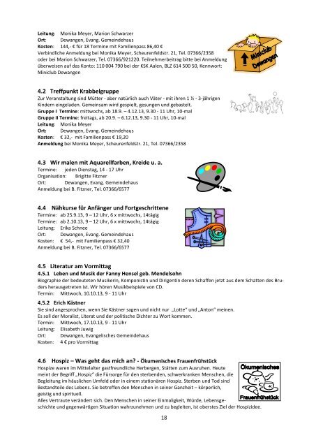 Programm im Dekanat Aalen, 2. Halbjahr 2013 - Evangelische ...