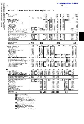 Rodi - Dalpe (Linea 117) - Fahrplanfelder