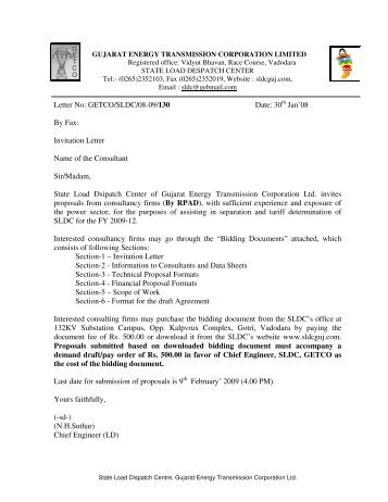 Letter No: GETCO/SLDC/08-09/130 Date: 30 Jan'08 By Fax ...