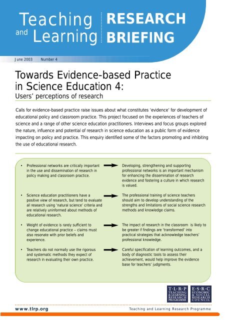 Towards Evidence-based Practice in Science Education 4