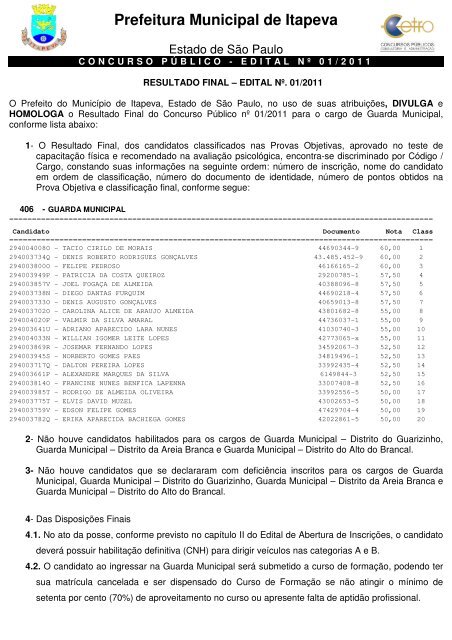 Prefeitura de Itapevi - A classificação final do concurso público