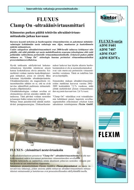 Fluxus-ultraÃ¤Ã¤nivirtausmittaukset (pdf) - Hantor-Mittaus Oy